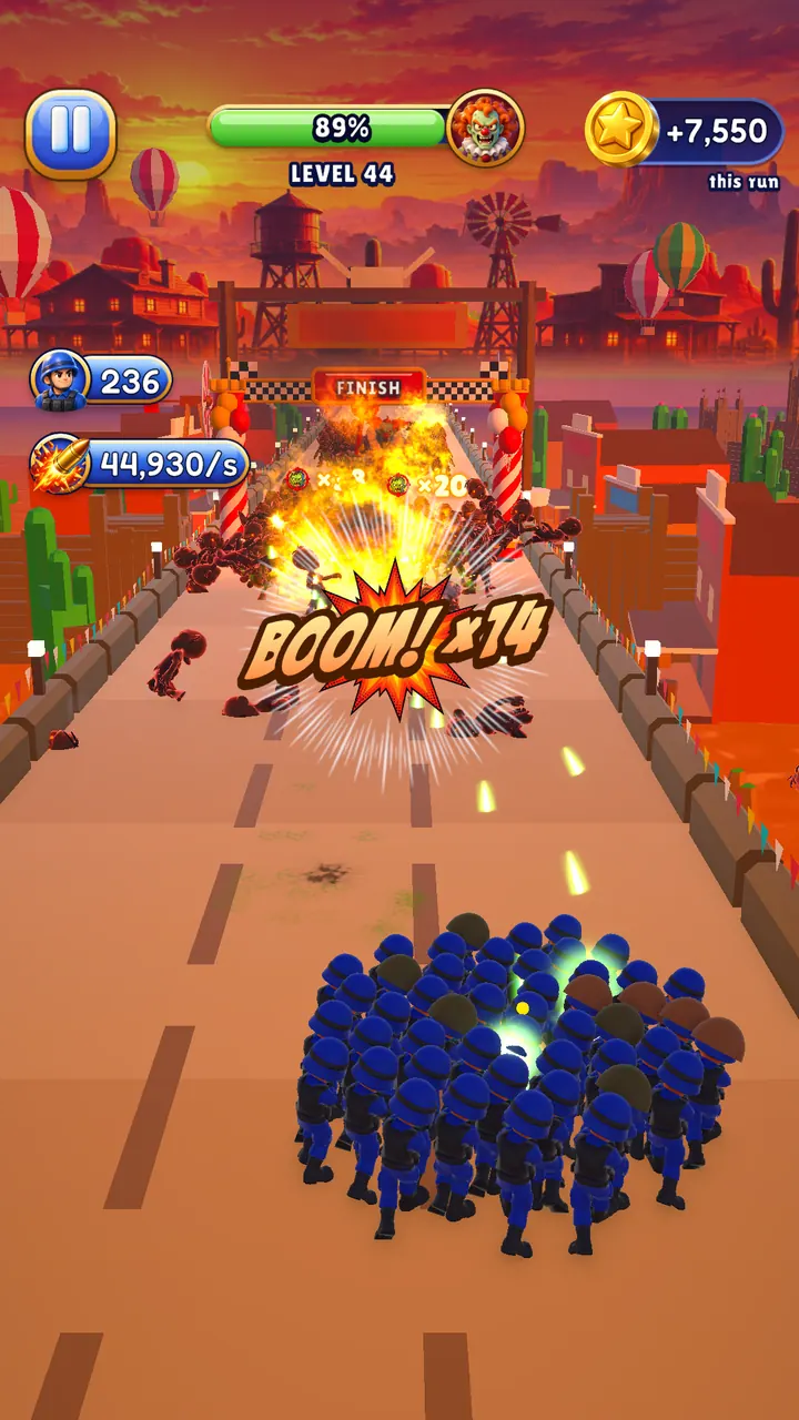 Level 44 in the Wild West: an explosive barrel goes off in the horde – Boom! ×14