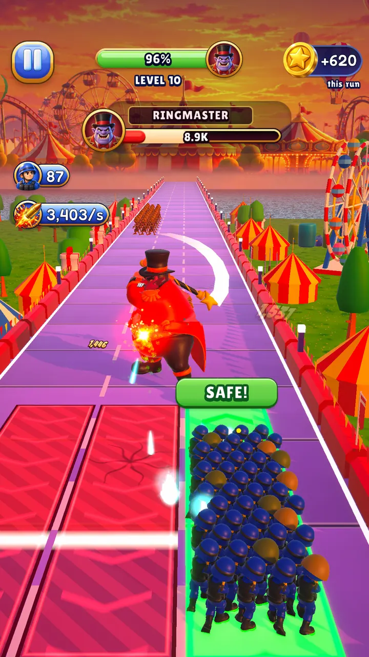 Level 10 on the Funfair: the Ringmaster strikes while the squad waits in the safe lane