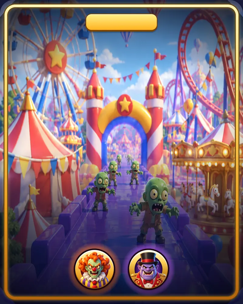 Title card of the world Funfair with the bosses Clown Zombie and Ringmaster