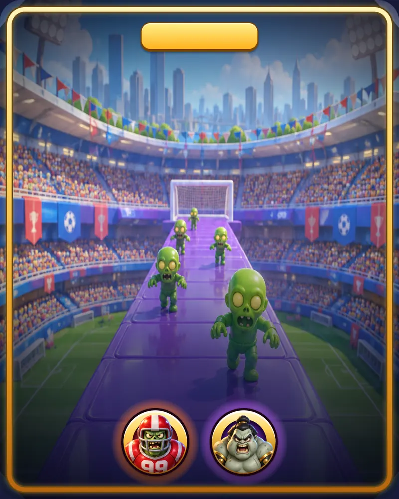 Title card of the world Stadium with the bosses Football Zombie and Sumo Champion