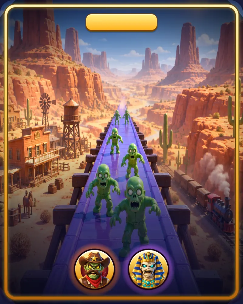 Title card of the world Wild West with the bosses Cowboy Zombie and Pharaoh Mummy