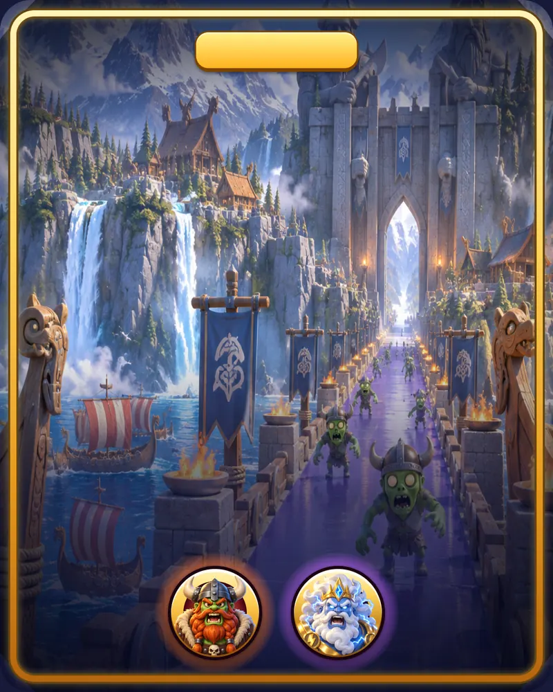 Title card of the world North Storm with the bosses Viking Zombie and Storm Titan
